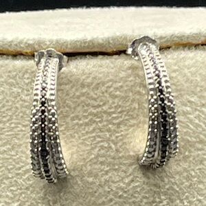 Elegant Sterling Silver and Black Hoop Earrings